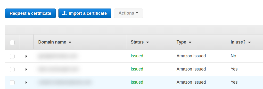 Certificados no Amazon Certificate Manager